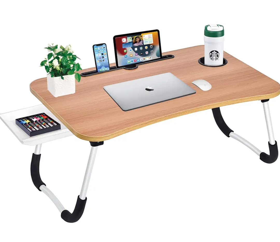 Laptop Bed Desk Table Tray Stand with Cup Holder/Drawer for Bed/Sofa/Couch/Study/Reading/Writing On Low Sitting Floor Large Portable Foldable Lap Desk Bed Trays for Eating and Laptops, 23.5"x15.5"