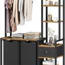 Laundry Hamper with Shelf, 5 Tiers Tall Laundry Basket Sorter with 2 Pull-Out and Removable Bags, Clothes Rack with Laundry Sorter for Laundry Room Bathroom Bedroom, Rustic Brown