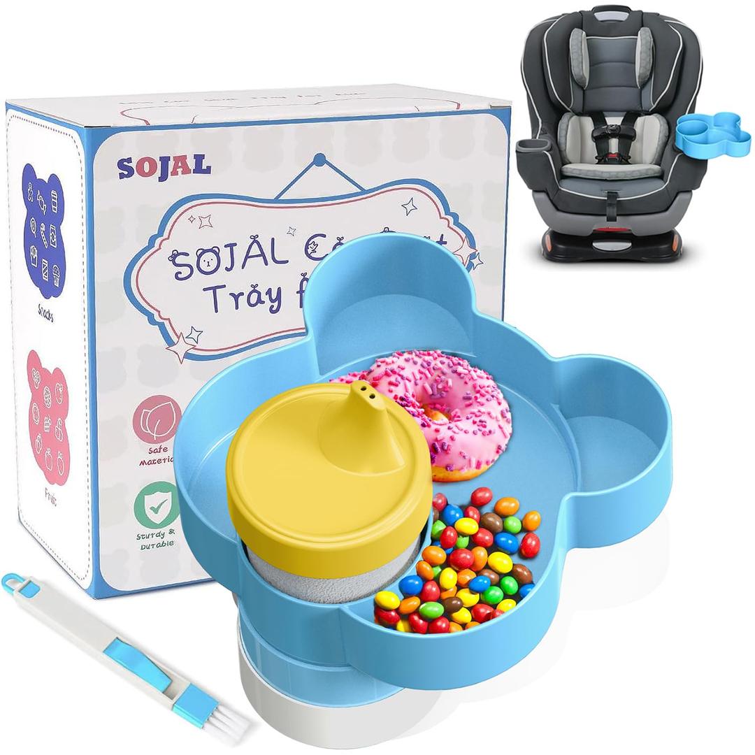 BlueOrigin Car Seat Snack Tray - Travel Tray for Kids Car Seat, Stroller, Booster and Anywhere with a Cup Holder, Toddler Road Trip Essentials Food Plate for Snacks, Toys, Entertainment (Blue)