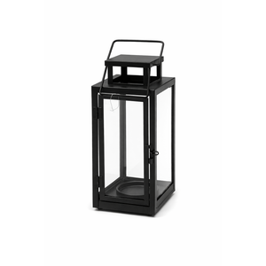 Metal Candle Lantern 12'' High Decorative Outdoor Lantern Hanging Lantern with Tempered Glass for Christmas Home Decor Living Room Parties Events Tabletop Indoors Outdoors (Black Matte)