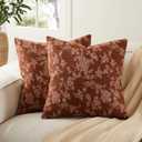 100% Cotton French Pastoral Throw Pillow Covers Set of 2, 18x18 Inch Background/Terracota Farmhouse Decorative Cushion Covers for Sofa Bed Living Room Home Decor