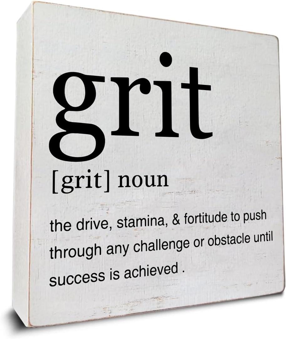 Inspirational Grit Definition Art Wooden Box Sign Grit Minimalist Desk Decorative Wooden Sign Home Office Decor for Table Shelf 5 x 5 Inches