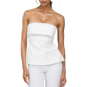 Strapless Tube Tops for Women Backless Going Out Bandeau Top Sexy Trendy Off Shoulder Side Split Summer Bustier Tops (Large, White)