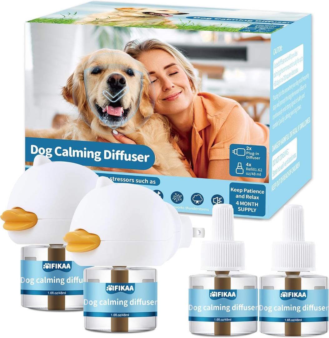 Dog Calming Diffuser 6-in-1 Kit Dog Appeasing Pheromone Relief Separation Anxiety, Equipped with 2 Plug in + 4 Refills 48ml Vial, Reduce Aggression Barking, Supply for 120 Days-Tasteless