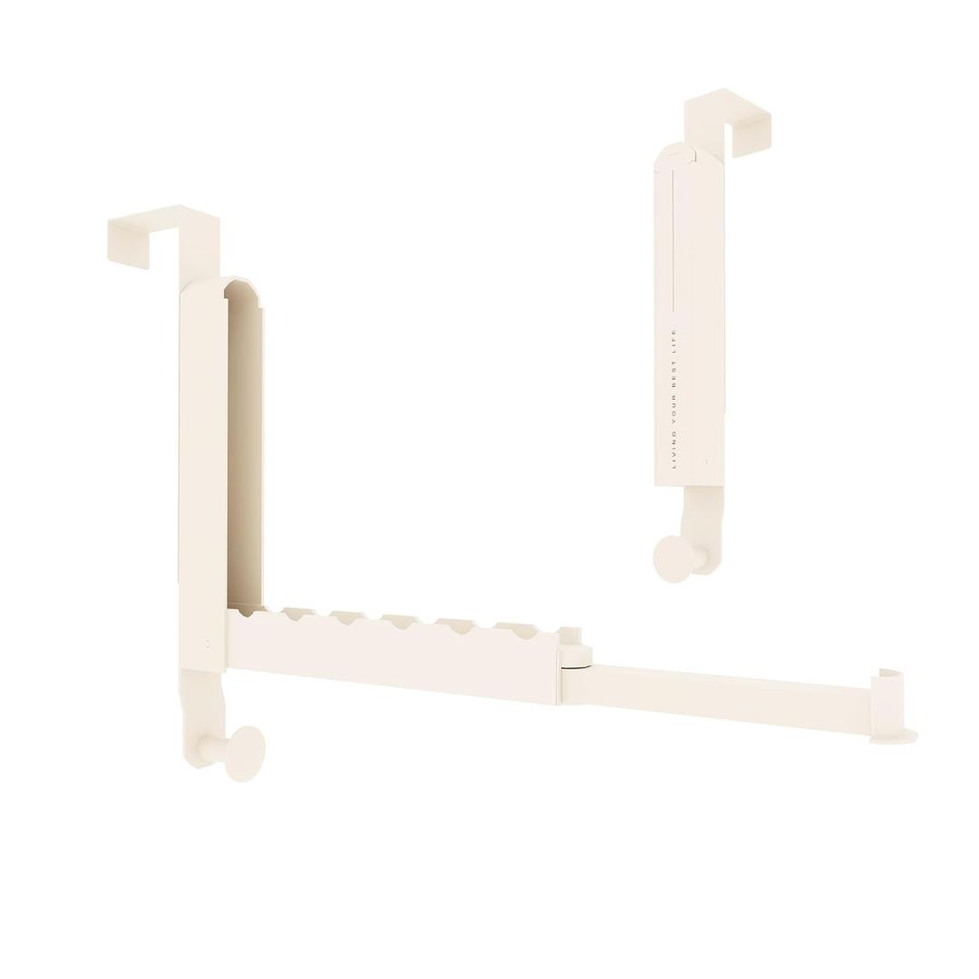 Over The Door Drying Rack, Foldable Portable Over The Door Hooks Hanger with Towel Racks for Coat Clothes Laundry Bathroom Bedroom Travel Hangers (Milky White, 1 Pack)