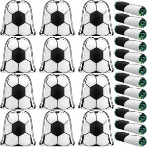 SmoothNovelty 24 Pcs Sport Party Favors with 40 x 12 Inch Soccer Cooling Towels and 13 Inch Soccer Ball Drawstring Backpack Microfiber Ice Towels String Bag for Athletes Gym Camp Team Gifts