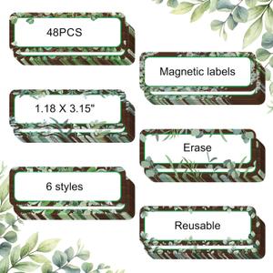Kanayu 48 Pcs Eucalyptus Magnetic Dry Erase Labels Reusable Name Tag Plate Flexible Magnetic Label Sticker Blank Writable Card for Whiteboard Classroom Home Office Fridge(Stylish,1.18 x 3.15 Inch)