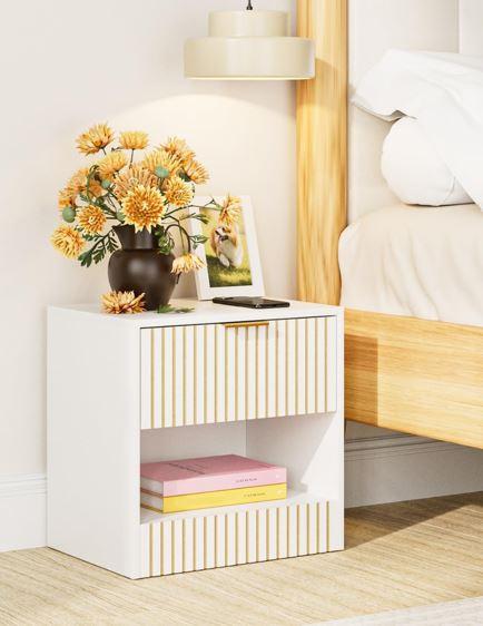 Small Night Stand, Wood Nighstand, Modern Bedside Table, Small Side Table with Drawer,Boho End Table for Bedroom, Living Room, White