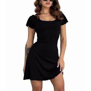 MiiVoo Women's Short Sleeve Casual Dress Scoop Neck Back Strap Stretchy Bodycon Party Club Mini Dresses (Small, Short Sleeve_Black) S MiiVoo Women's Short Sleeve Casual Dress Scoop Neck Back Strap Stretchy Bodycon Party Club Mini Dresses (Small, Short Sleeve_Black) S