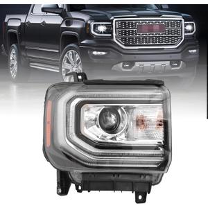 GMC Sierra 1500 Headlight Assembly 2016 2017 2018 Xenon Head Light with LED DRL, Turn Signal Light Chrome Housing Clear Lens Right Passenger Side GM2503453 84568273 (Normal)