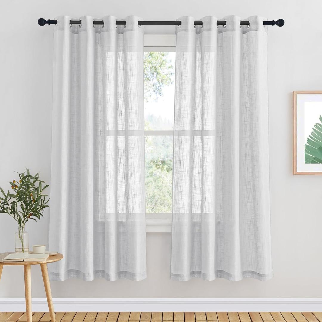 NICETOWN Semi Sheer Curtain for Bedroom, Linen Textured Grommet Top Soft Privacy with Light Filtering Window Treatment Voile Drapes for Kids Room/Nursery, Silver Grey, 52'' W x 63'' L, 1 Panel