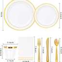 GATHER 700PCS Gold Plastic Plates - Whtie and Gold Disposable Dinnerware Sets 100Guest - 200 Disposable Plate, 300 Plastic Silverware, 100 Cups, 100 Napkins for Wedding & Party
