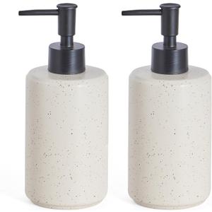Ceramic Soap Dispensers, 14oz Rustic Dish Hand Soap Dispenser for Bathroom & Kitchen, Speckled Liquid Soap Pump Bottle for Shampoo, Lotion, Conditioner, Modern Farmhouse Bathroom Decor
