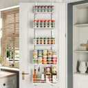 Adjustable 5-Tier Over the Door Pantry Organizer, Spice Rack, Narrow Hanging Shelf for Kitchen Storage and Organization (White)