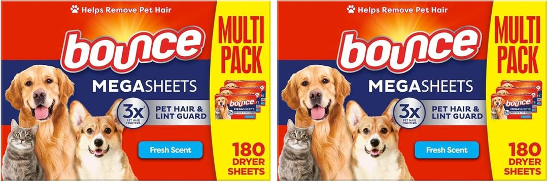 Bounce Fabric Softener Sheets, Fresh Scent, 180 Count | Pet Hair and Lint Guard | Pack of 2 | 3X Pet Hair Fighters