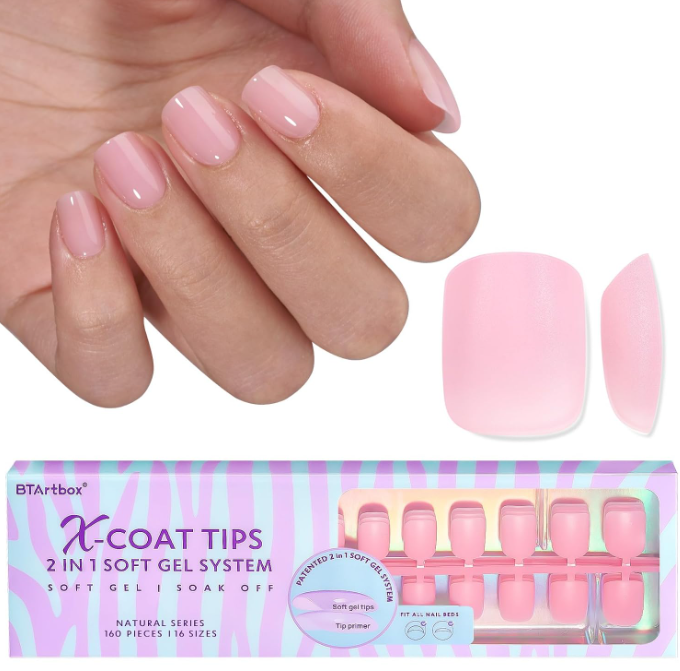 BTArtbox XCOATTIPS Natural Nail Tips  Extra Short Square Press On Nails Pink, Long Lasting Soft Gel Nails False Nail, Soak Off Acrylic Fake Nails Extensions for Nail Art DIY Women