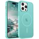 SUPFINE Magnetic for iPhone 14 Pro Max Case (Compatible with MagSafe) (Military Grade Drop Protection) Translucent Matte Shockproof Phone Cover,Blue Green