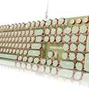 EWEADN Typewriter Style Mechanical Keyboard, Wired Typewriter Keyboards,104 Keys Backlit LED Metal Keyboards, Media Control Knob, Wired Computer Keyboard Pink Switch for Windows/Mac/PC-Green