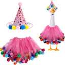 BOXOB Birthday Porch Goose Outfit, Cute Conical Hat and Gauze Skirt Costume for 17 Inch 23 Inch Cement & Plastic Goose Garden Lawn Yard Decoration (Pink)