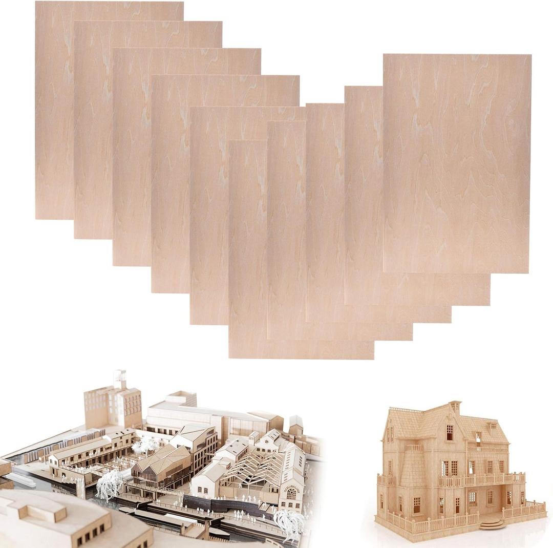 10 Pack Basswood Sheet, 1/16 X 8 X 12 Inch Thin Plywood Wood Sheets for Crafts
