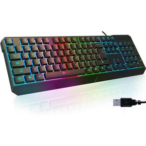 KLIM Chroma USB RGB Gaming Keyboard, Wired PC Computer Keyboard, Membrane, Waterproof Durable, 2 ms Response, PS4/PS5 & Mac Compatible