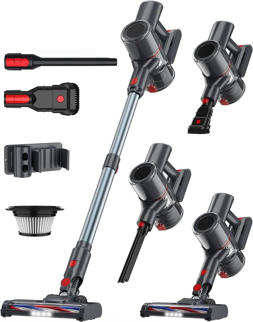 Cordless Vacuum Cleaner, 45KPA Powerful Suction, 35 Mins Runtime Vacuum Cleaners for Home, Stick Vacuum Self-Standing, Wall Mount Charging, 3 Mode Handheld Vacuum for Pet Hair/Carpet/Floor