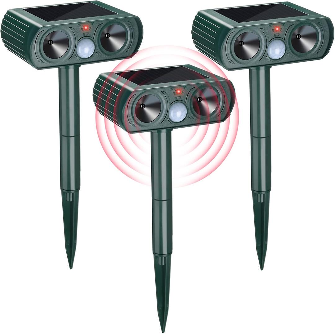 Kittmip 3 Pack Ultrasonic Solar Animal Repeller Waterproof Outdoor Cat Dog Repellent with Motion Sensor for Squirrel Animal Garden Yard Farm