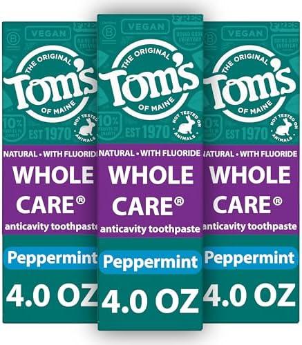Tom's of Maine Whole Care Natural Toothpaste with Fluoride, Peppermint, 4 oz. 3-Pack Exp. 8/2027