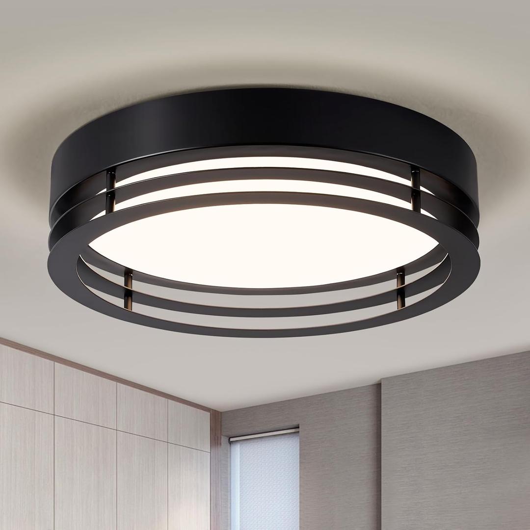Black Flush Mount Ceiling Light, Modern Dimmable LED Light Fixture, Minimalist Metal Ceiling Lamp for Bedroom Kitchen Laundry Room Hallway Entry 2700 K - 6000 K 5CCT 11.8 Inch (11.81in)