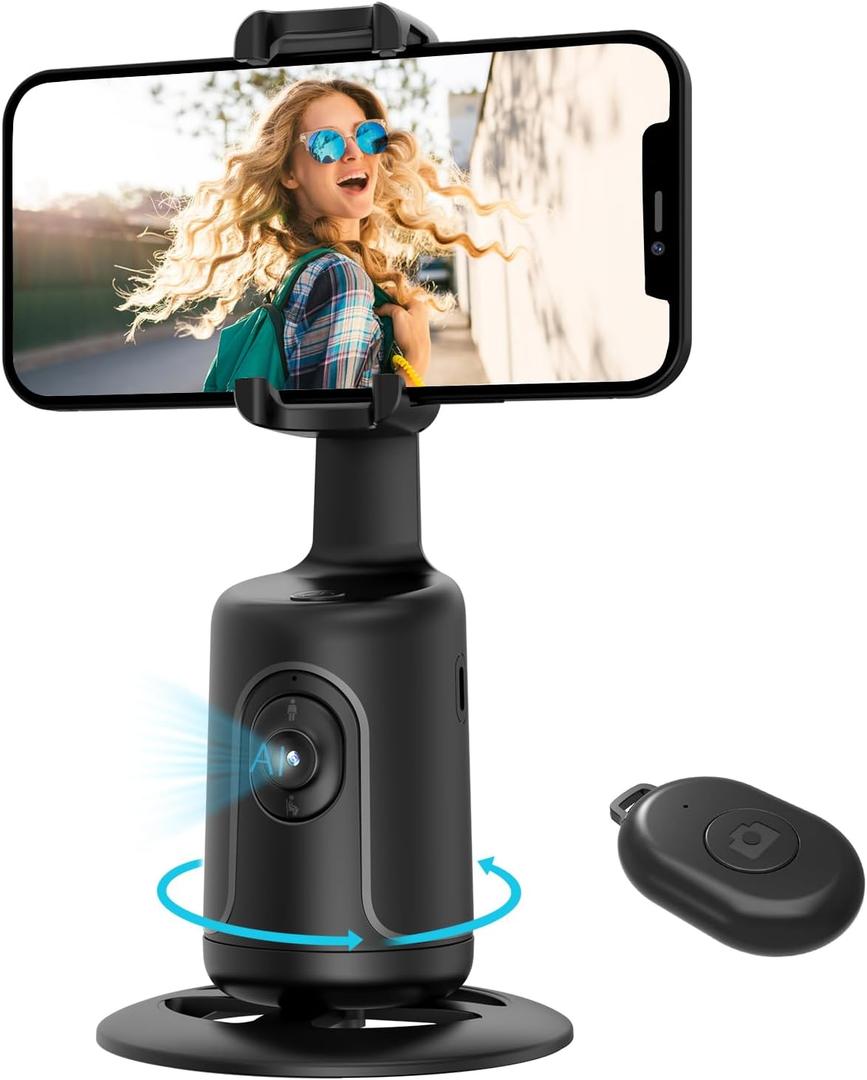 Auto Face Tracking Tripod, 360 Rotation Body Phone Camera Mount Smart Shooting Holder with Remote Selfie Stick, No App, Gesture Control, for Vlog, Tiktok (Black)