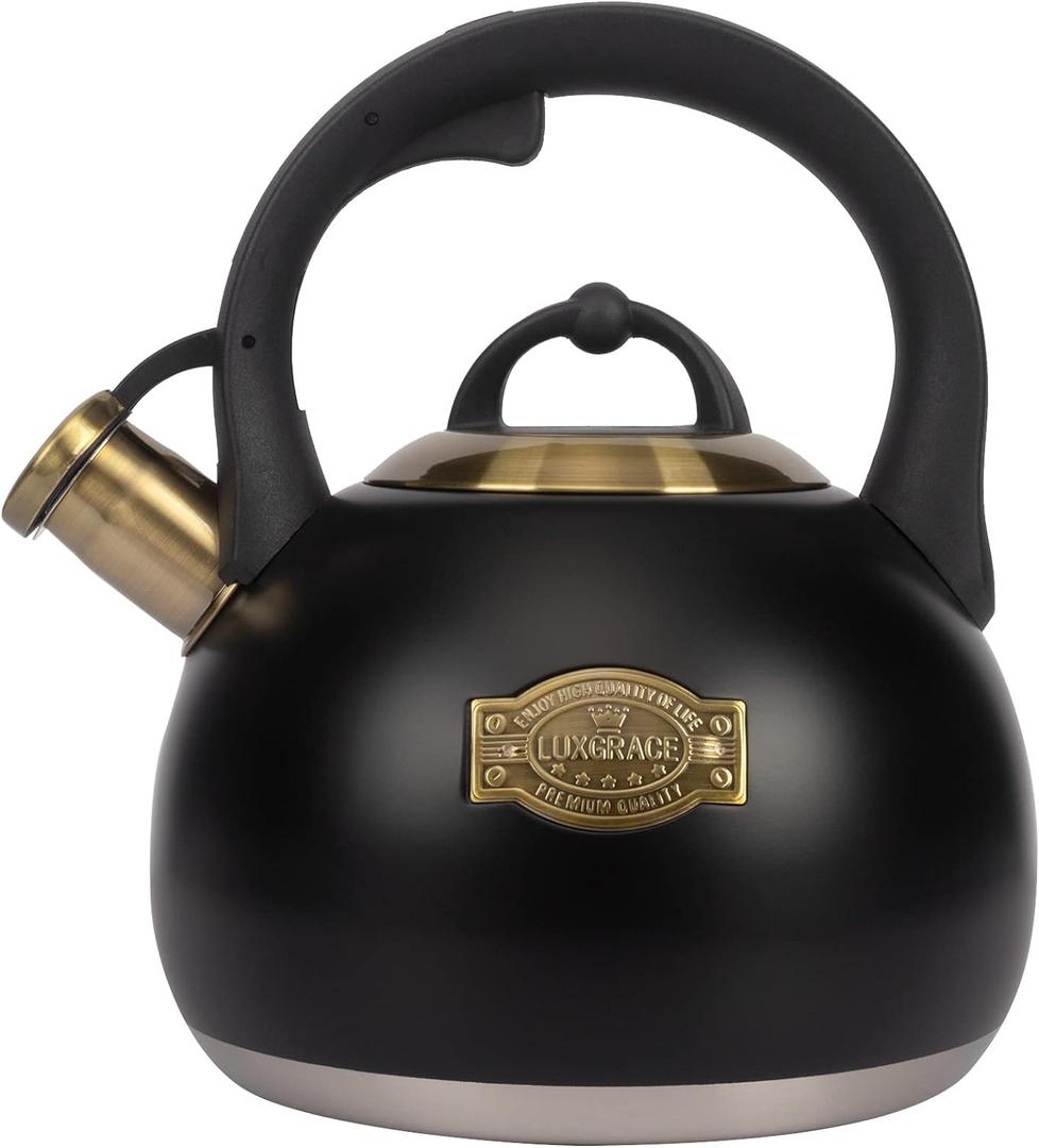 Tea Kettle for Stovetop, Food Grade Stainless Steel Water Kettle, Tea Pot for Home & Kitchen, 3.1 Quart (Black)