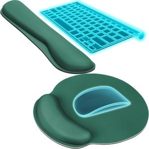 KTRIO Ergonomic Keyboard Wrist Rest, Memory Foam Mouse Pad with Wrist Rest for Computer Keyboard, Mouse Pad Set for Easy Typing & Pain Relief for Office & Home, Forest Green