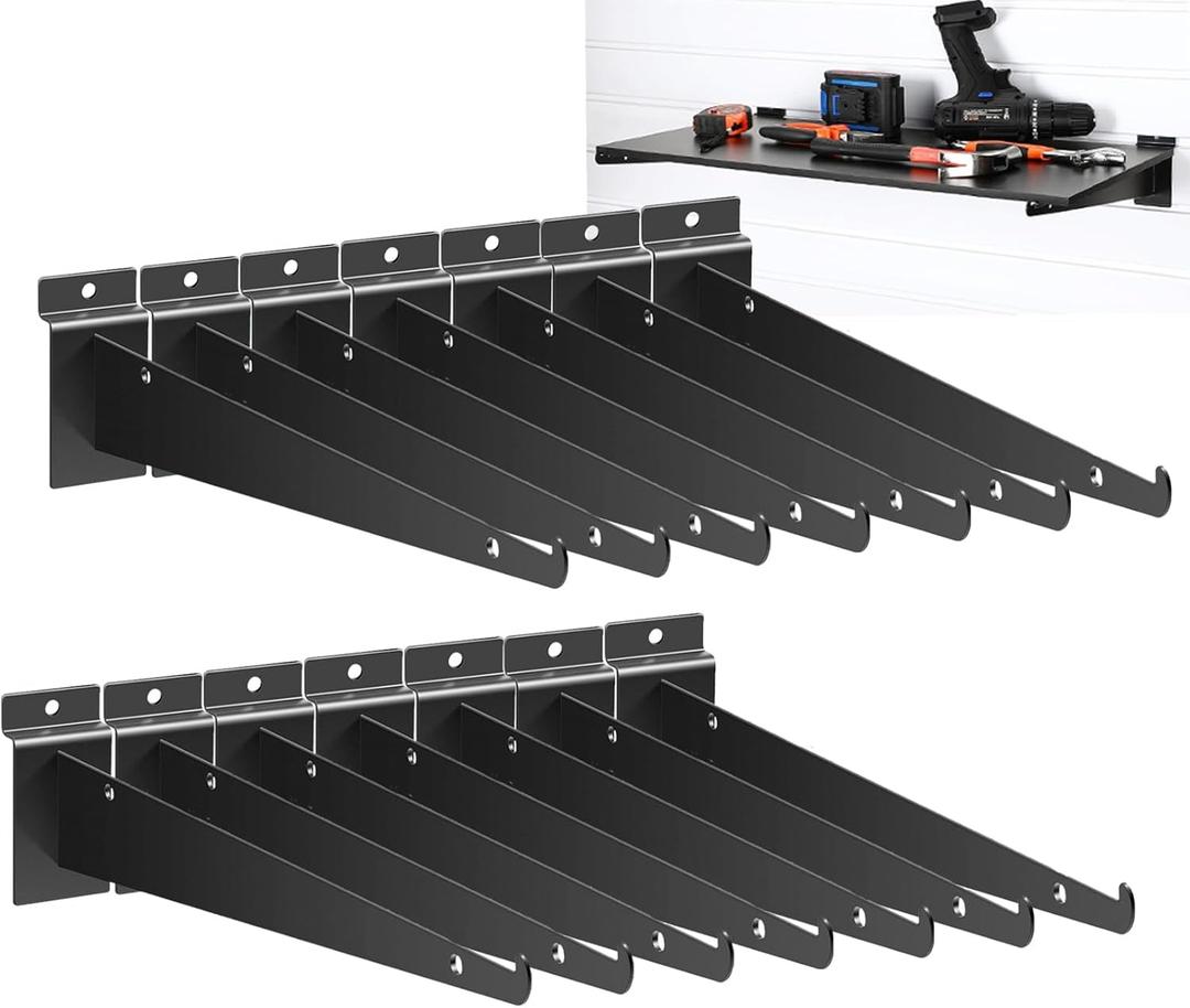 16 Inch Slatwall Shelf Bracket with Lip, 14 Pack Metal Shelf Brackets for Slat Wall,Heavy Duty Slatwall Accessories for Slatwall Panels Shelving Display Home Commercial- Black Slatwall Shelf Brackets 16 Inch Slatwall Shelf Bracket with Lip, 14 Pack Metal Shelf Brackets for Slat Wall,Heavy Duty Slatwall Accessories for Slatwall Panels Shelving Display Home Commercial- Black Slatwall Shelf Brackets