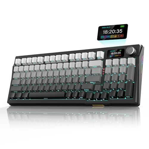 RedThunder K95 Wireless Mechanical Keyboard,TFT Screen & Knob, Trip-Modes Connection, Gasket Custom Hot-Swap Keyboard, RGB Backlit, Pre-lubed Linear Switches, Side Printed PBT Keycaps, Gray Gradient