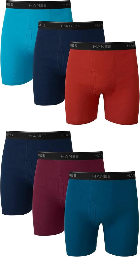 Hanes Men's Boxer Briefs, Cool Dri Moisture-Wicking Underwear, Cotton No-Ride-up for Men, Multi-Packs (Red/Blue - 6 Pack)