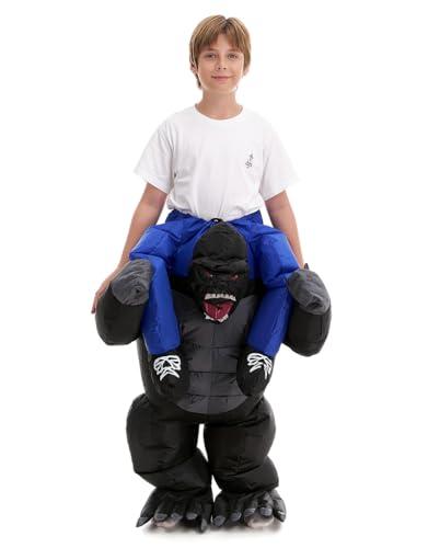 Inflatable Gorilla Costume Kids Boys Girls, Blow up Ride on Animal Cosplay Teen, Riding Halloween Rider Clothes Child Black, One Size