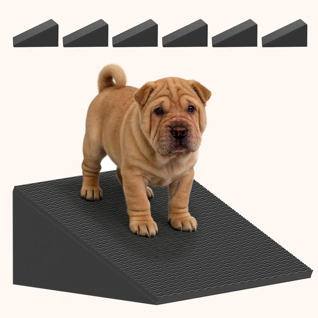 Dog Wedge Ramp for Stairs/Staircases, Portable & Lightweight Pet Ramp with Non-Slip Surface for Small Size Dogs Cats, Low Angled Dog Ramp for Elderly & Injured Pets (100LBS Capacity, 6Packs)