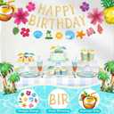 Summer Tropical Party Decorations, Beach Birthday Bash Party Supplies Hawaiian Summer Banner Artificial Palm Leaves Hibiscus Flowers Fringe Curtain Foil Balloons for Aloha Luau Decor(Orange Blue)