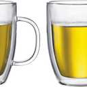 Bodum 15oz Bistro Double Wall Insulated Mug, High-Heat Borosilicate Glass, Set of 2, Clear