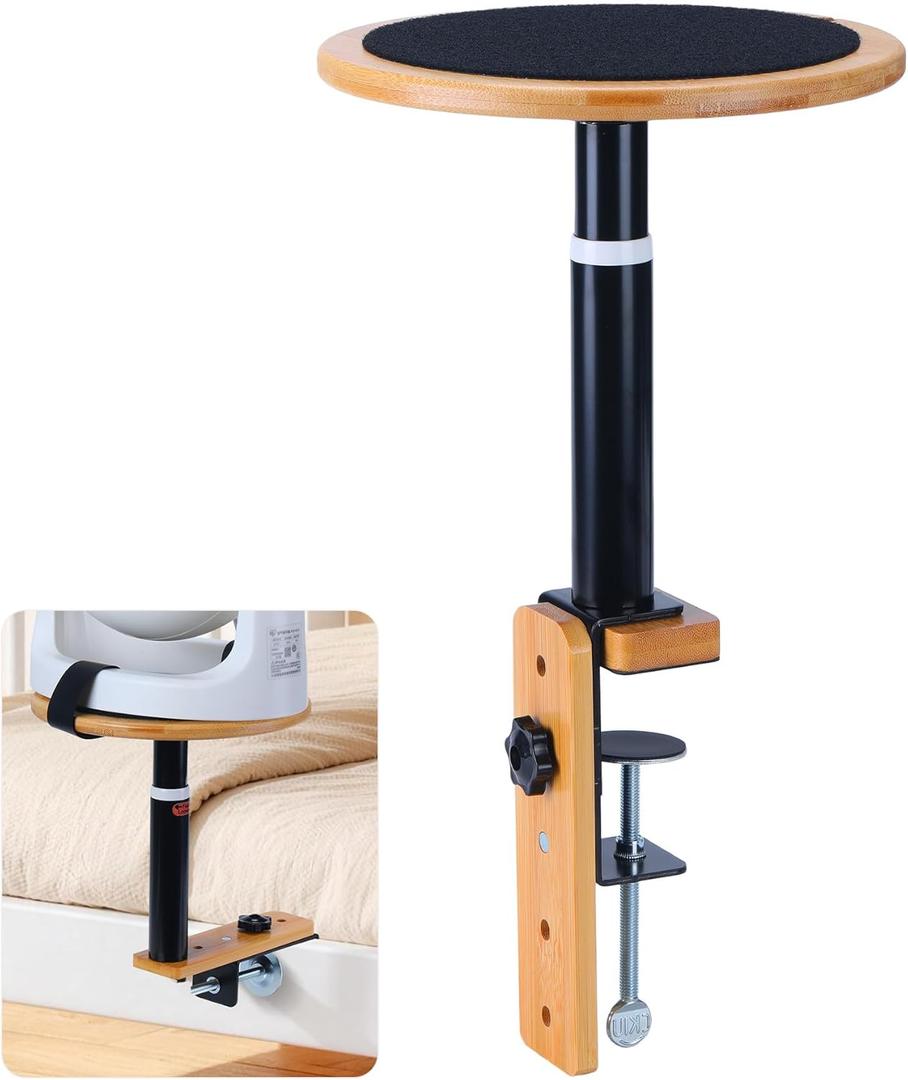 Adjustable Fan Holder for Dorm Room, Bunk & Lofted Bed, College & office essentials, Horizontal & Vertical Clamping, Adjustable Height & Distance Design (Bamboo)