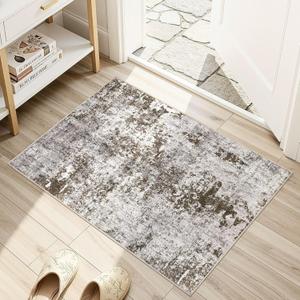 2x3 Area Rug Washable Small Rugs for Kitchen Bathroom Entryway Bedroom Low Pile Indoor Doormat Modern Abstract Carpet Mat for Living Room Front Door Decor - Dark Brown