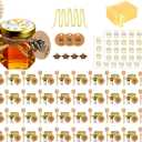 Ahhute Honey Pot, Mini Honey Jars with Dipper, Glass Honey Jars Baby Shower Favors, Party Favors & Wedding Favors, Lid, Bee Pendants, Gold Fabric Ribbons and Gold Organza Bags, 40 Pack 1.5oz