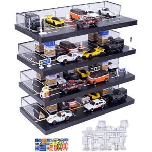 Hot Direct Wheels Dispaly Case,1/64 Scale Diecast Toy Car Storage, Parking Garage Diorama - Freestanding Storage with 4 Levels 24 Spots Maximum 40 Cars (Cars Not Included)
