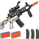 Realistic Toy Foam Blaster Gun - Electric Sniper Rifle with Scope 120 Soft Bullets 3 Magazines, Automatic Dart Gun for Boy Ages 8-12 Years Old, Indoor Outdoor Gifts for Adult Kid Christmas Birthday (Silver)