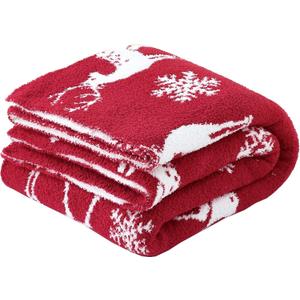 Ultra Soft Cozy Knitted Throw Blanket Christmas Deer Snowflake Fluffy Microfiber Bed Blanket Lightweight Both Sides Throw Blanket for Couch Sofa Bed 50"X60"
