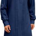 Runcati Mens Kaftan Robe Button Down Long Sleeve Cotton Linen Thobe Casual Muslim Gown Henley Shirt (X-Large, Navy)