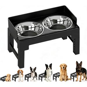PAKEWAY Elevated Dog Bowls, Spill Proof, Tiltable Dog Feeder with 2 Stainless Steel Bowls, 6 Height Adjustable Raised Bowl