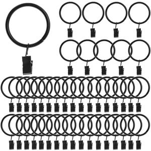 44 Pack Metal Curtain Rings with Clips,Decorative Drapery Rustproof Vintage, 1.5 Inch Interior Diameter,Black