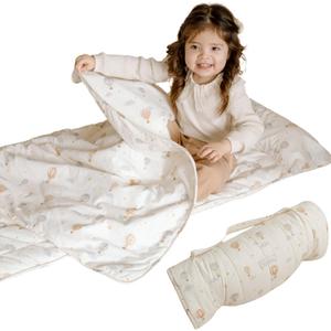 Organic Toddler Nap Mat  100% Cotton Kids Washable Sleeping Mat & Detachable Pillow  Sleeping Bag with Soft 1.5 Pad  Ideal Nap Mat for Daycare, Preschool, & Sleepovers