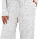 Darong Women's 2 Piece Lounge Sets Long Sleeve Tops Wide Leg Pants Casual Outfits Pajama Set Fall Collection 9065B White Grey M
